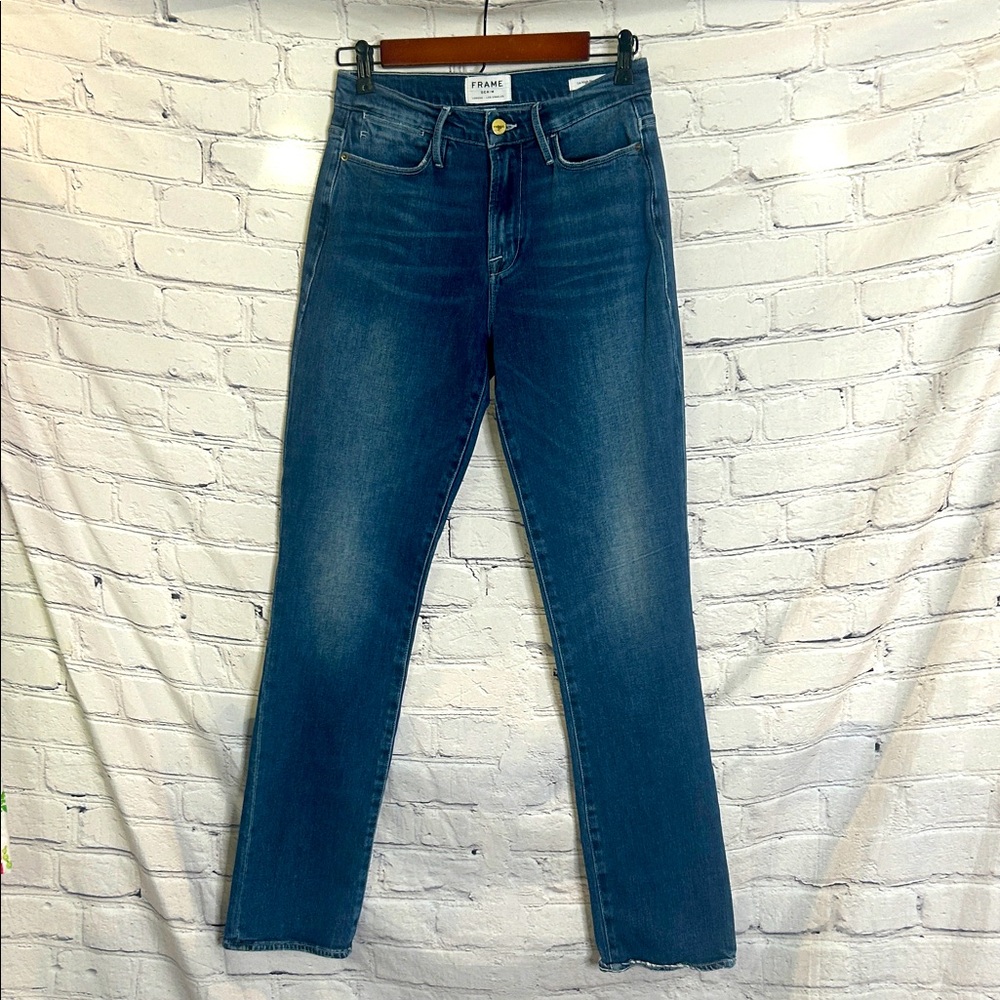 Frame Denim Le-High Waisted Straight Blue Jeans Size 28 Excellent Condition